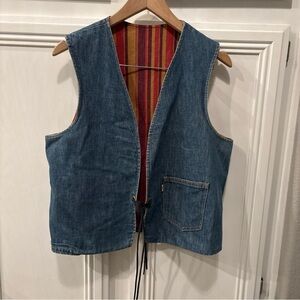 Vintage Levis Big E Reversible Denim & Striped Vest 70s Orange & White Tab Sz?